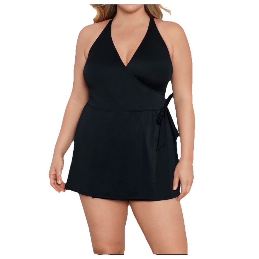 Sonnet Shores Womens Swim Dress Plus 24W Black 3X